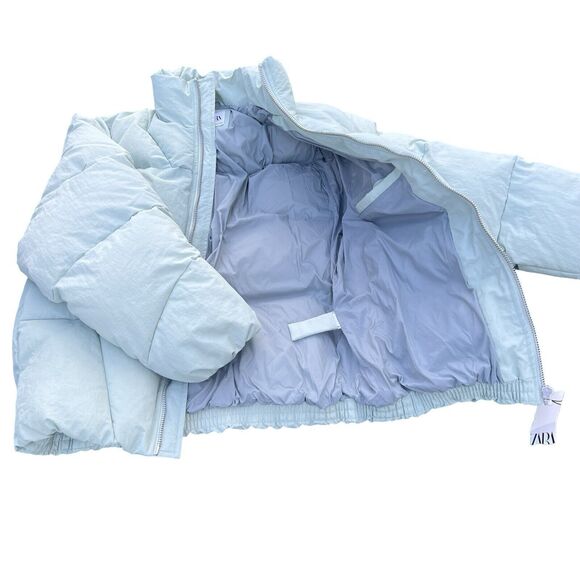 Zara Puffer Jacket Men's Green Mock Neck Long Sleeve Pocket Detail Zip-Up Medium - Picture 10 of 17